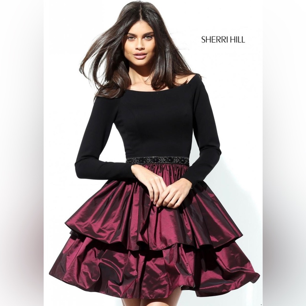 Black and Maroon Sherri Hill cocktail dress